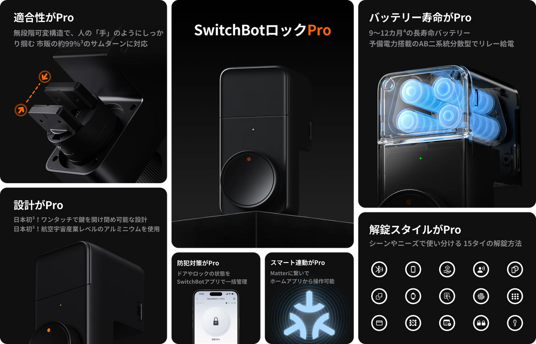 SwitchBot ロック Pro スマートロック 玄関ドア スマートリモコン オートロック 後付け ブラック