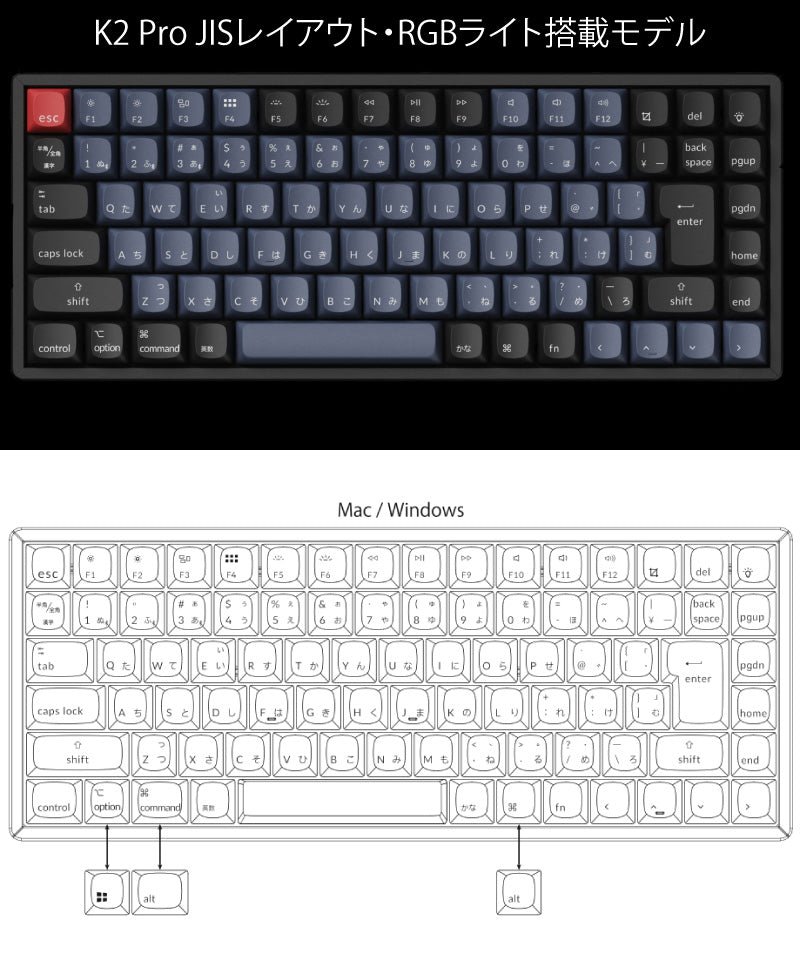 Keychron K2 Pro ワイヤレス対応 テンキーレスメカニカルキーボード