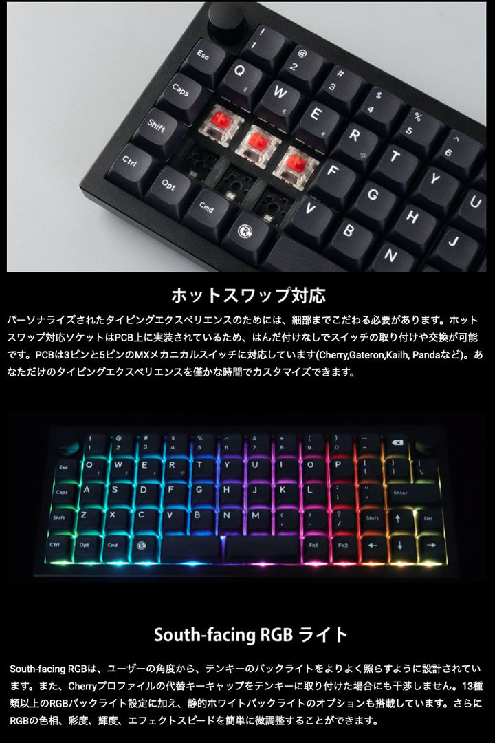 Keychron Q15 Max  ワイヤレス メカニカルキーボード Mac英語配列 オーソリニア・レイアウト テンキーレス ホットスワップ対応 Gateron Jupiterスイッチ RGBライト Mac Windows対応