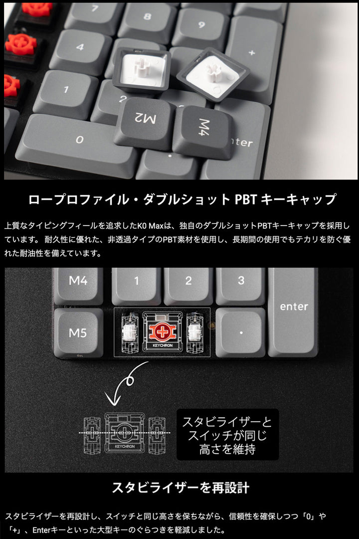 Keychron K0 Max QMK カーボンブラック カスタムテンキー 有線 / 2.4GHz / Bluetooth 5.3 ワイヤレス 両対応 Keychron Milk POM ロープロファイルメカニカルスイッチ ホットスワップ RGBライト カスタムメカニカルテンキーボード