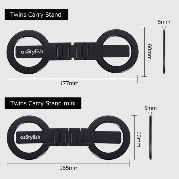 asStylish Twins Carry Stand 2台の端末を連結 手帳型 スマホスタンド スマートフォンキャリースタンド
