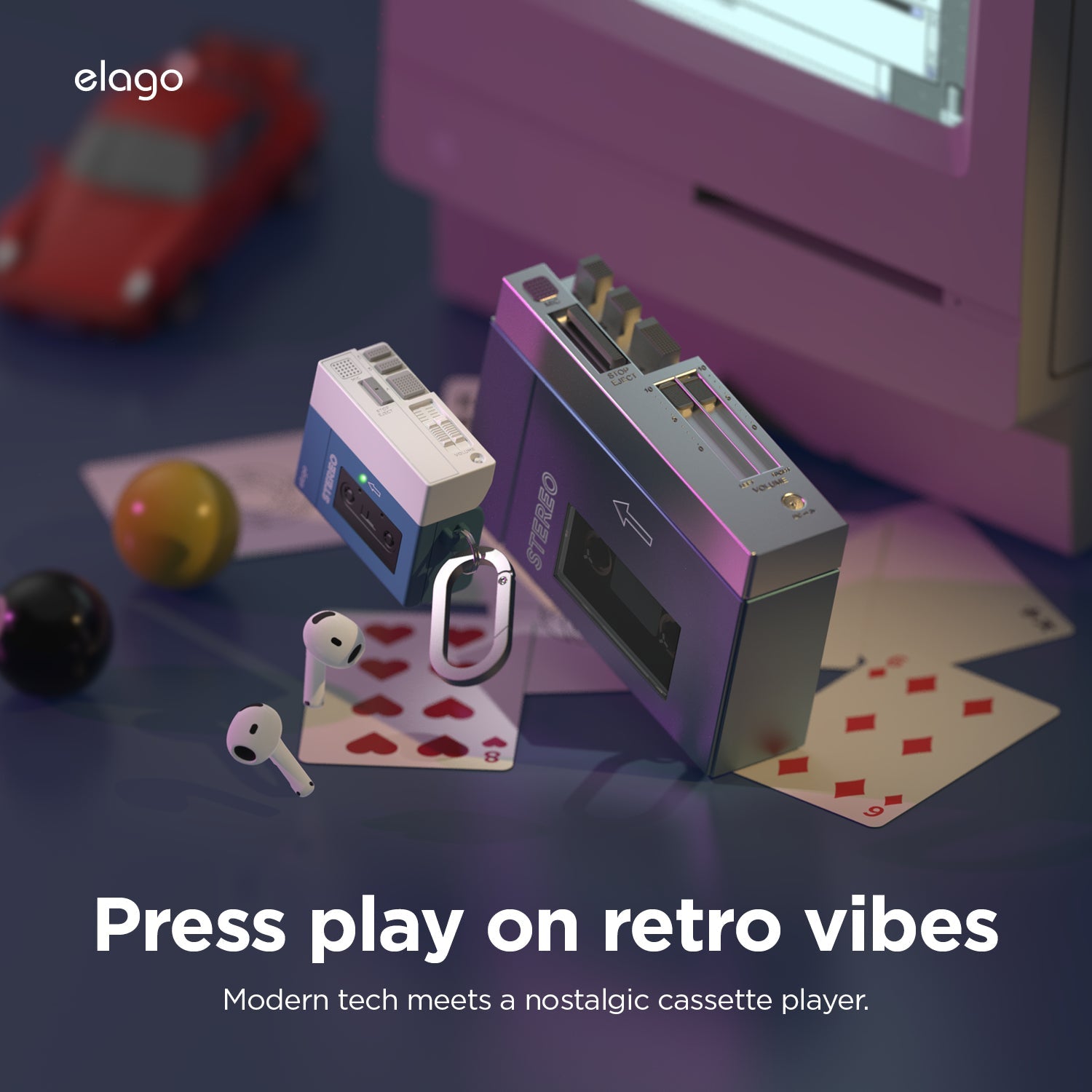 elago AirPods 4 CASSETTE PLAYER HANG CASE カセットプレーヤー風