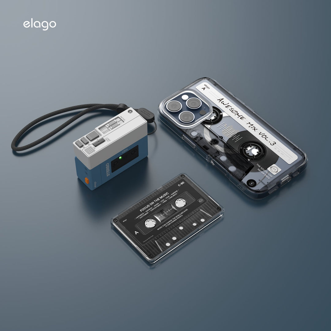 elago AirPods Pro 第2世代 CASSETTE PLAYER CASE カセットプレーヤー風 ストラップ付きケース Blue