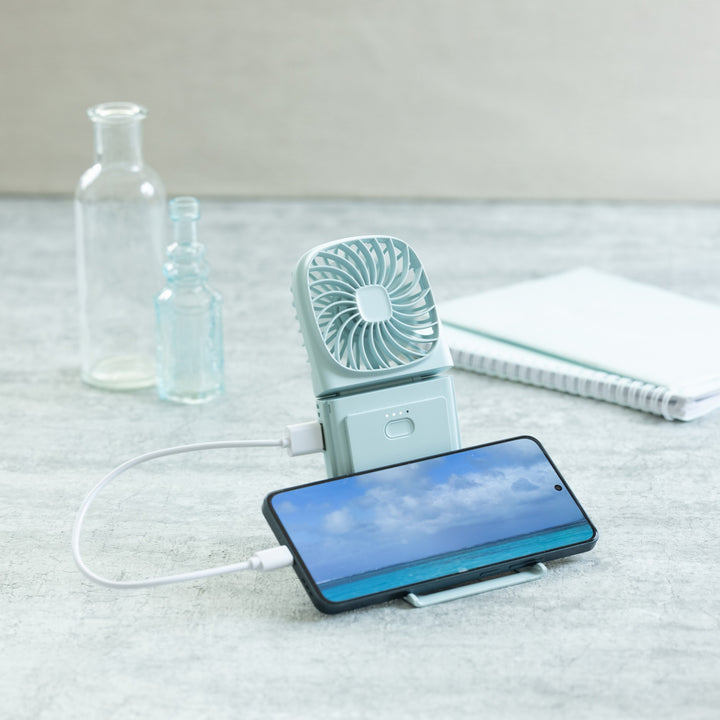 ELAiCE iFan FinoPro 25 5WAY 薄型 バッテリーチャージャー 2 ポータブル扇風機 モバイルバッテリー 2,500mAh スマホスタンド機能  首掛け式 暑さ対策