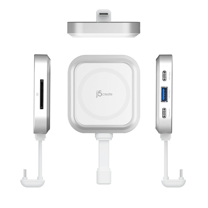 j5 create JCH168W USB Type-C iPhone専用 マグネット搭載 4in1 PD対応 マルチハブ USB A / Type-C / PD60W / SDカード 4ポート ProRes録画対応 撮影補助 ホワイト 6.1、6.7インチ対応