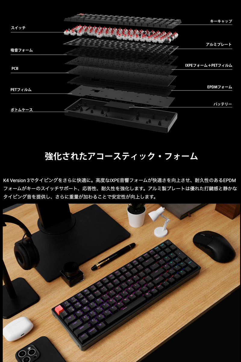 Keychron K4 Version 3 日本語配列（JIS） 茶軸 RGB Keychron K4 Version 3 QMK ワイヤレスカスタム・メカニカル