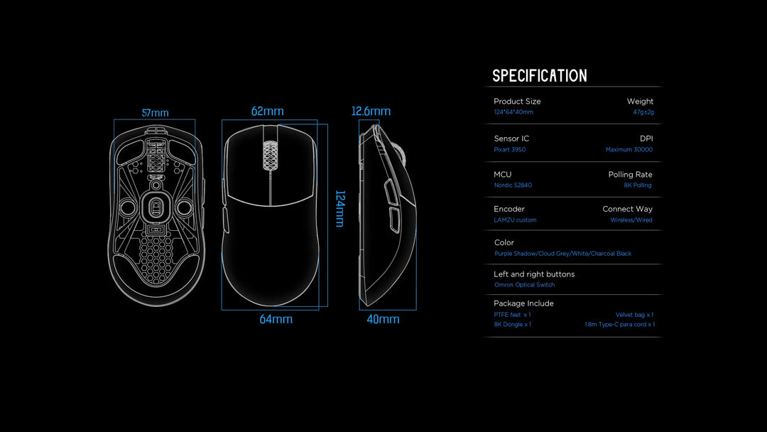 LAMZU Maya X 8Kレシーバー付属 超軽量 約47g ワイヤレスゲーミング LAMZU Maya X 8Kレシーバー付属 超軽量 約47g ワイヤレスゲーミング
