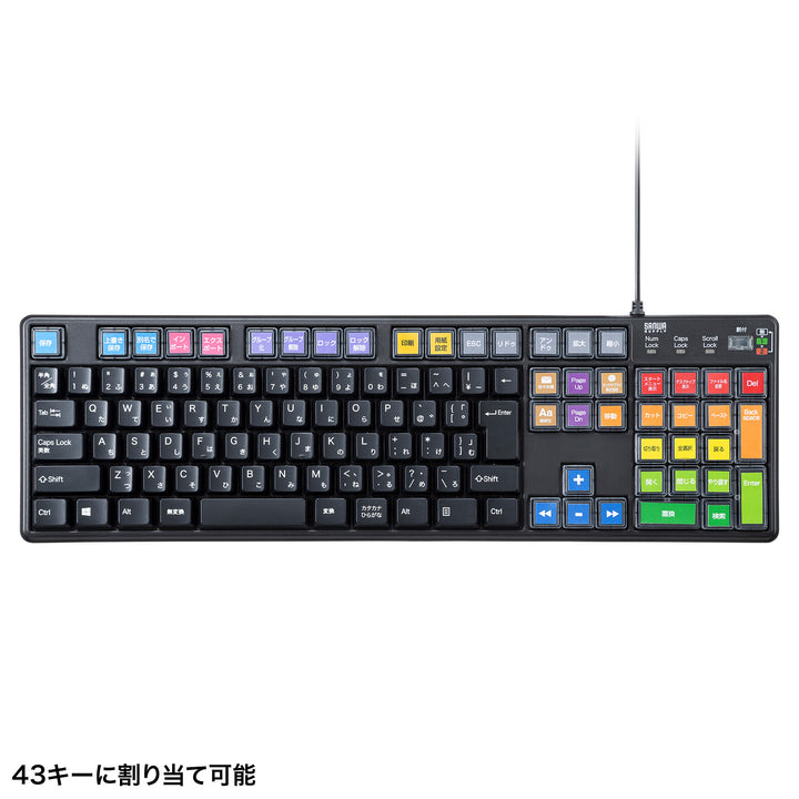 SANWA 有線 プログラマブルキーボード 日本語配列 有線 テンキー付き 108キー マクロキーボード 割り当て機能 メンブレン 業務効率化