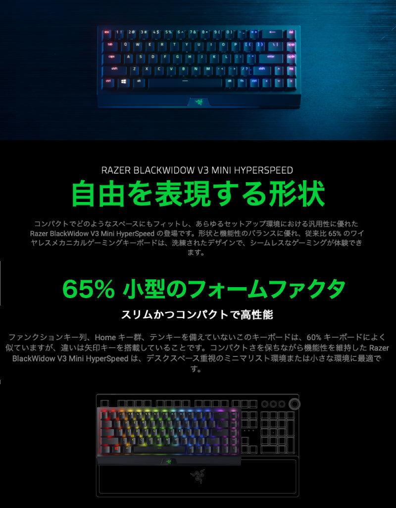 Razer BlackWidow V3 Mini HyperSpeed Switch 英語配列 Phantom 