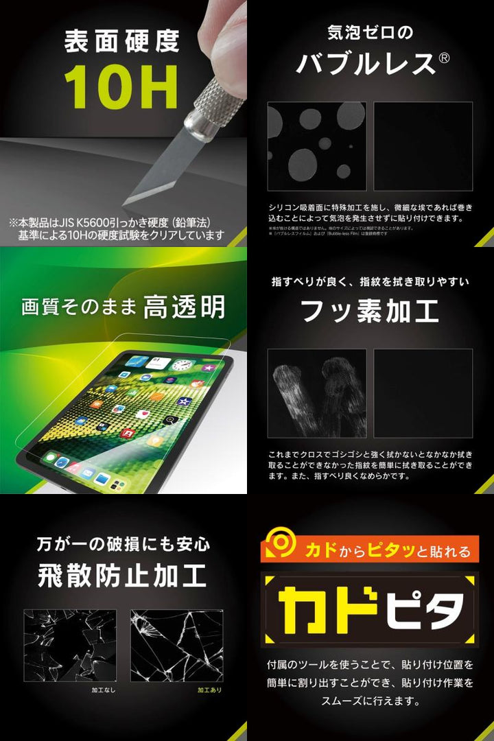 Simplism iPad A16 (第11世代) / 10.9インチ iPad(第10世代) 画面保護強化ガラスフィルム カドピタ