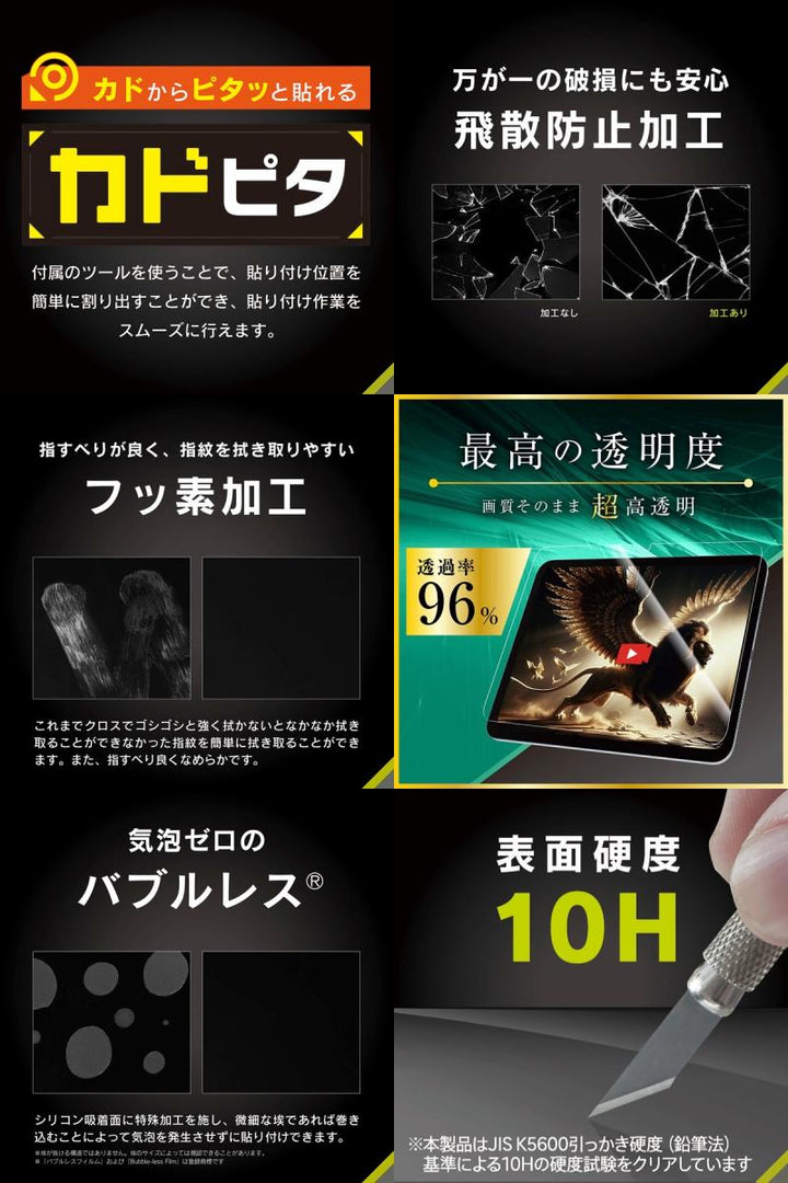 Simplism iPad A16 (第11世代) / 10.9インチ iPad(第10世代) 画面保護強化ガラスフィルム カドピタ