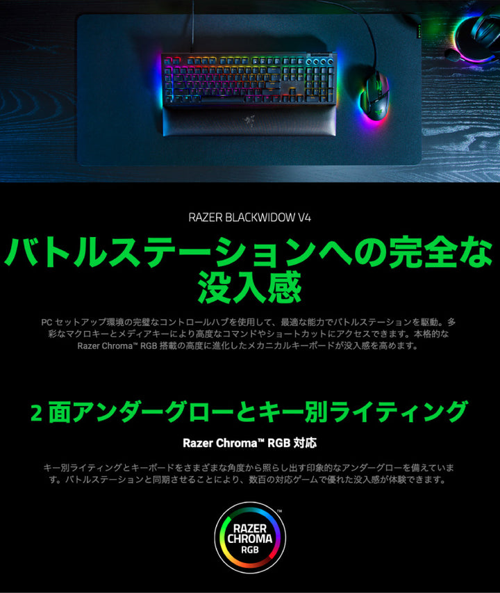 Razer BlackWidow V4 有線 メディアキー/ローラー＆マクロキー搭載 メカニカル ゲーミングキーボード