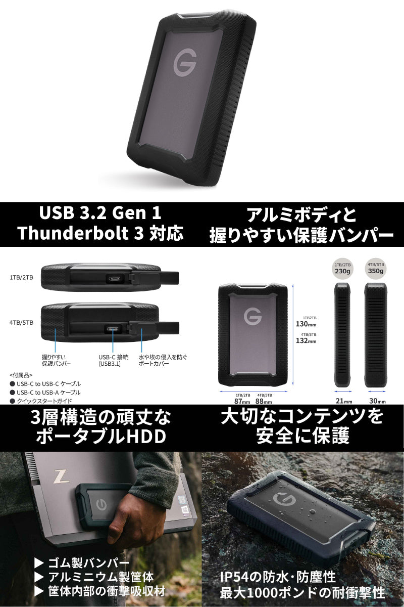 Sandisk Professional G-DRIVE Armor ATD USB 3.2 Gen1対応 ポータブルHDD SPACE GREY