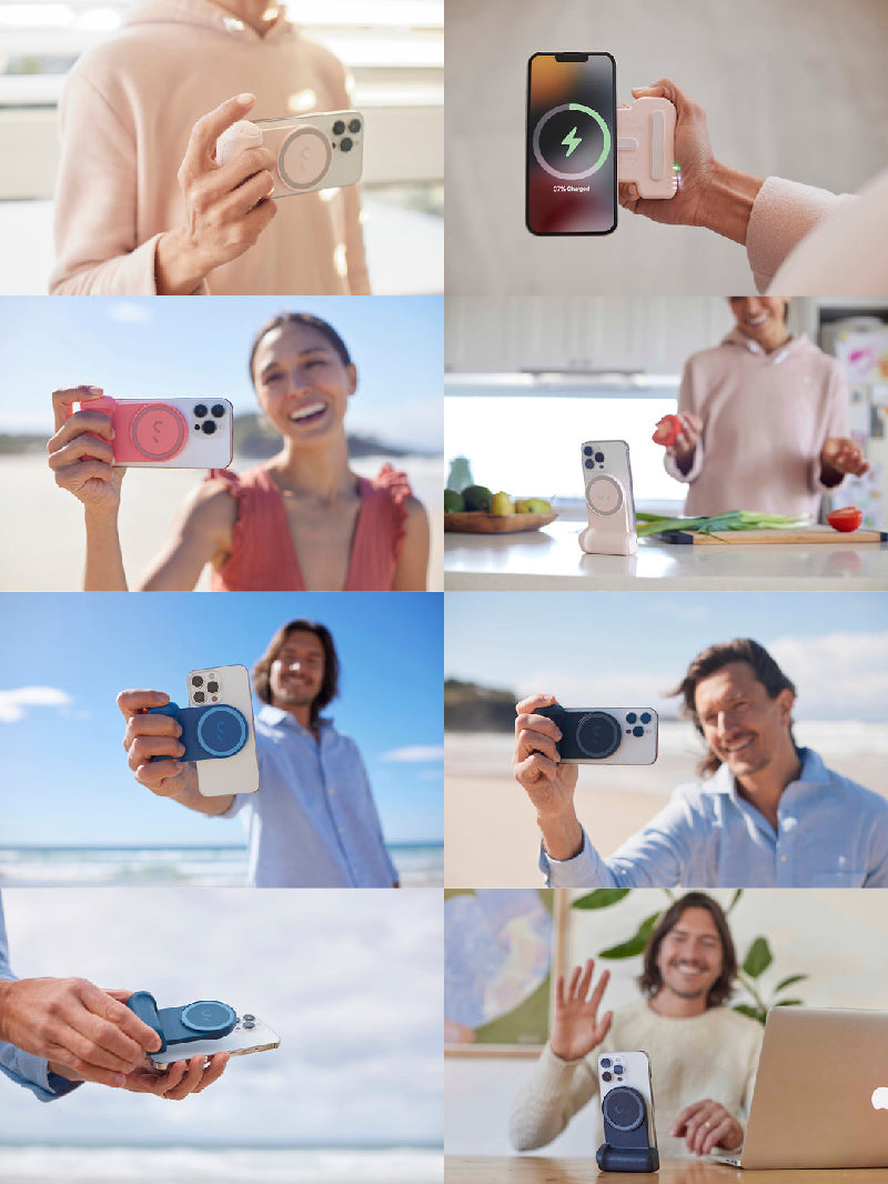 SHIFTCAM SnapGrip MagSafe対応 3200mAh モバイルバッテリー内蔵カメラグリップ Qiワイヤレス充電対応 MagSafe非搭載スマホ用マグネットステッカー付属
