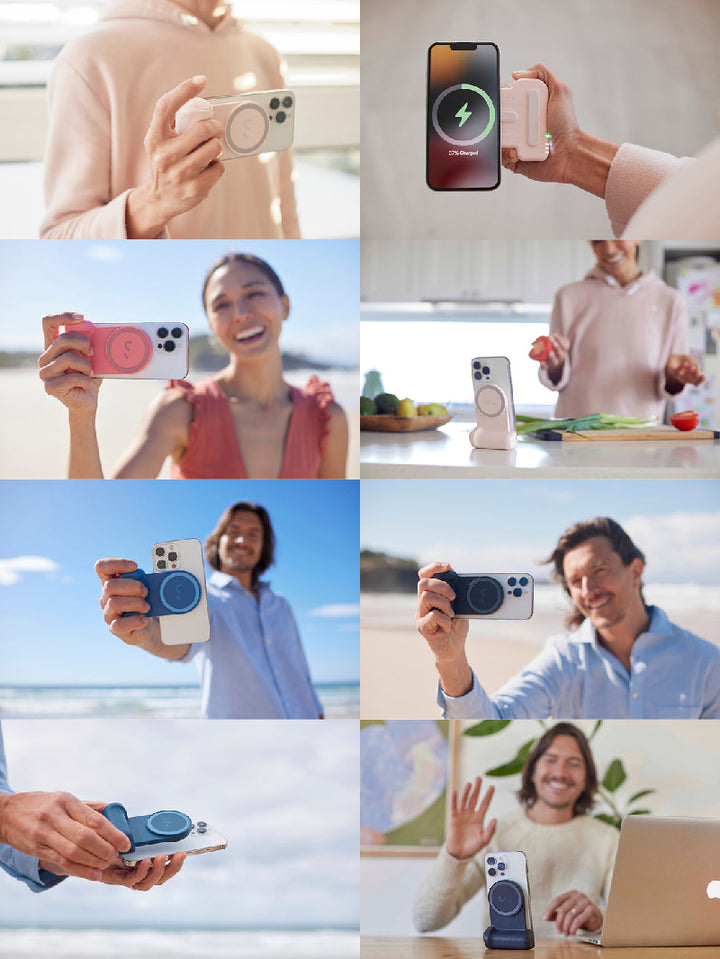 SHIFTCAM SnapGrip MagSafe対応 3200mAh モバイルバッテリー内蔵カメラグリップ Qiワイヤレス充電対応 MagSafe非搭載スマホ用マグネットステッカー付属