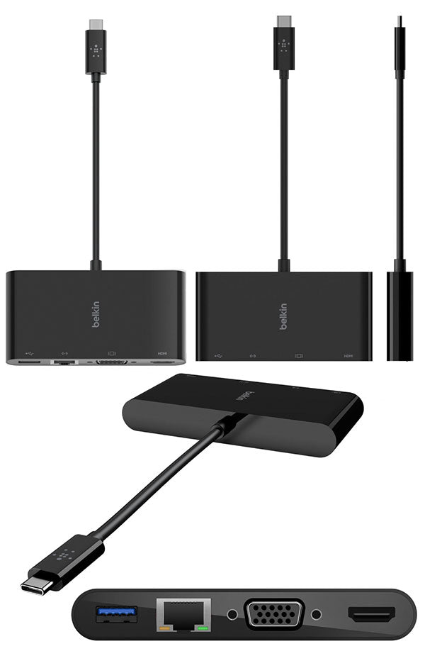 BELKIN USB-C マルチメディア変換アダプタ(LANポート、HDMI、VGA, USB-A)