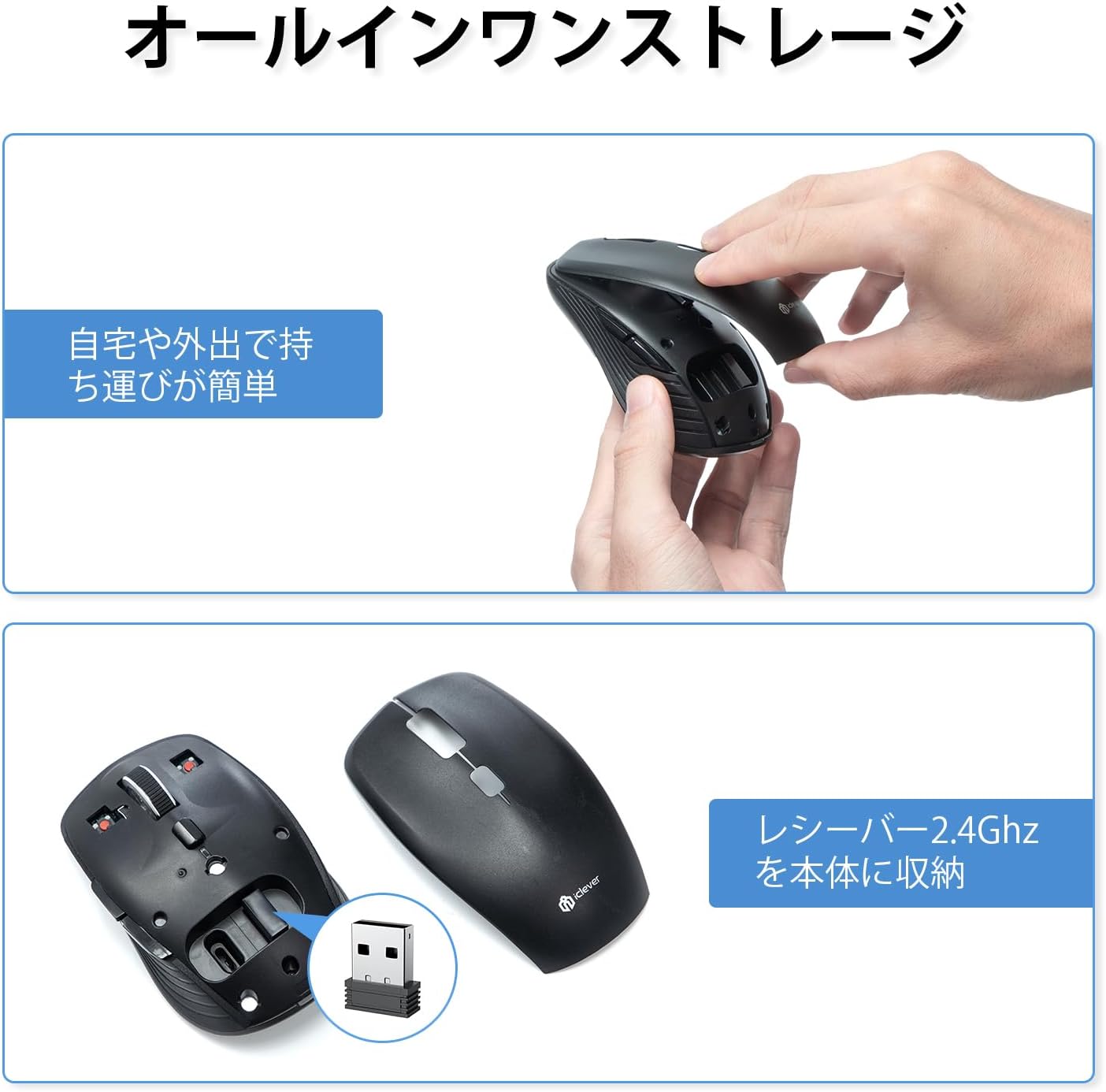 iClever Bluetooth 5.1 / 2.4GHz 両対応 ワイヤレスマウス MD179