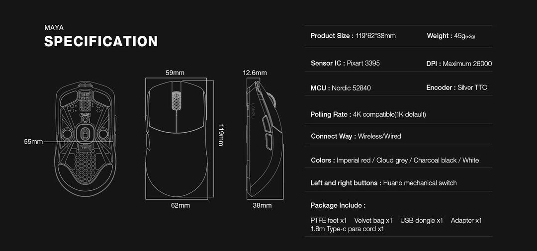 LAMZU Maya 超軽量 約45gワイヤレスゲーミングマウス